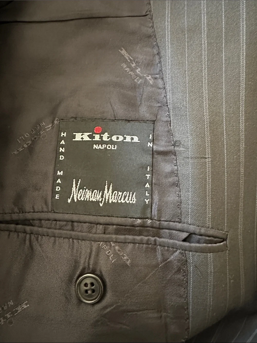Kiton Napoli 14 Micron Charcoal Pinstripe Men’s Sports Coat Blazer Size 48 L